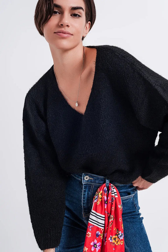 Black batwing fluffy sweater - Sweaters