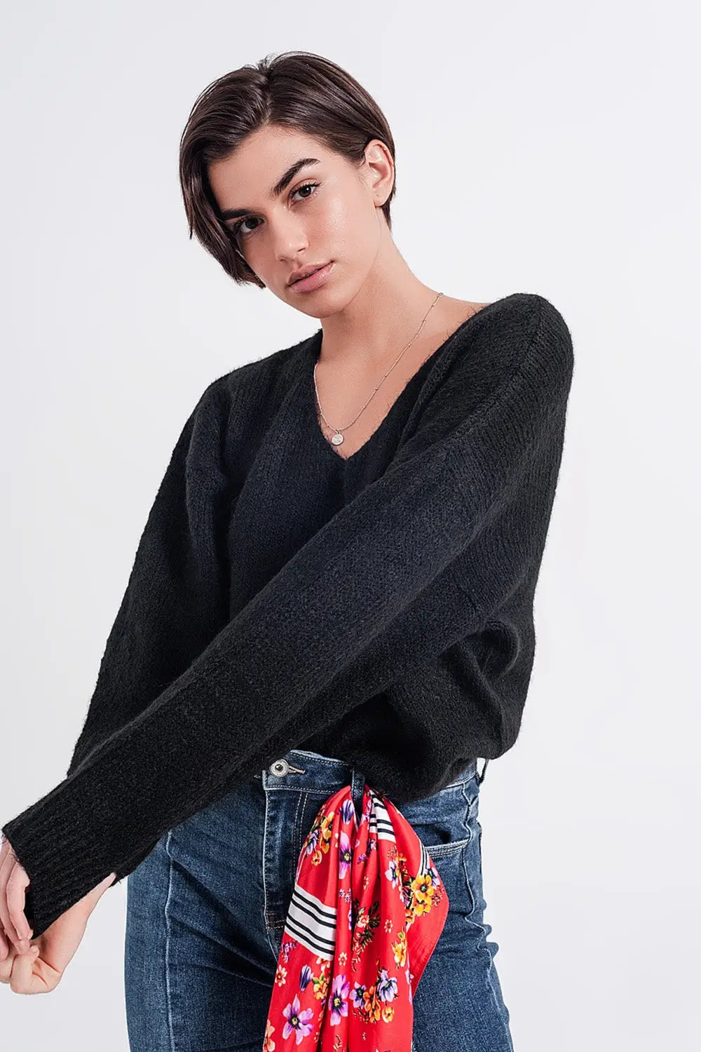 Black batwing fluffy sweater - Sweaters