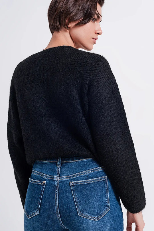 Black batwing fluffy sweater - Sweaters