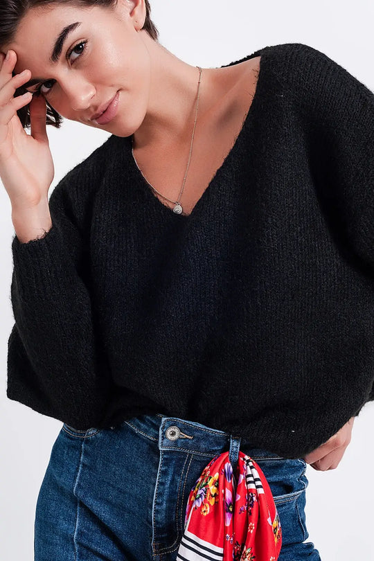 Black batwing fluffy sweater - Sweaters