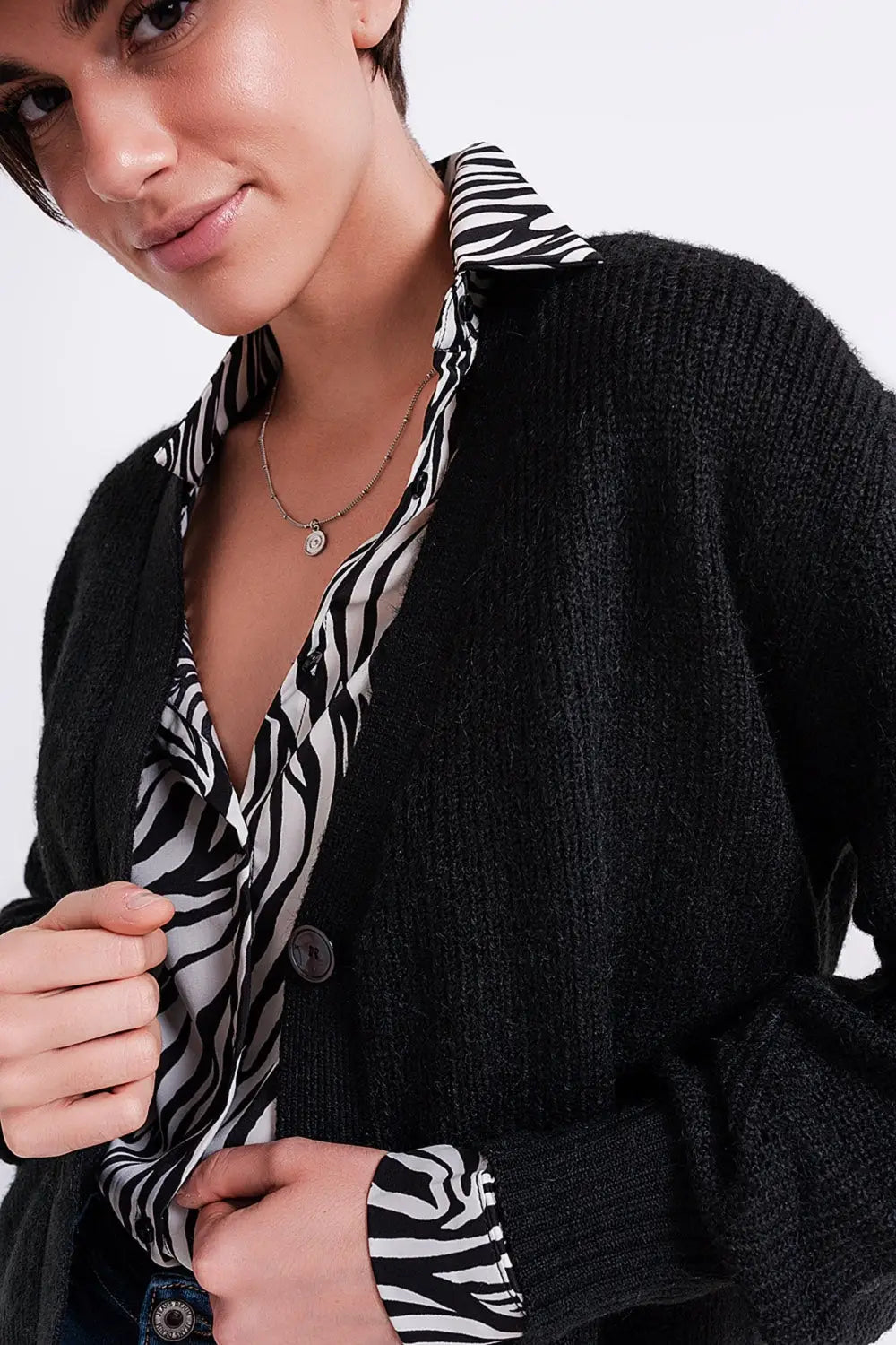 Button Through Cardigan in Black - Cardigans