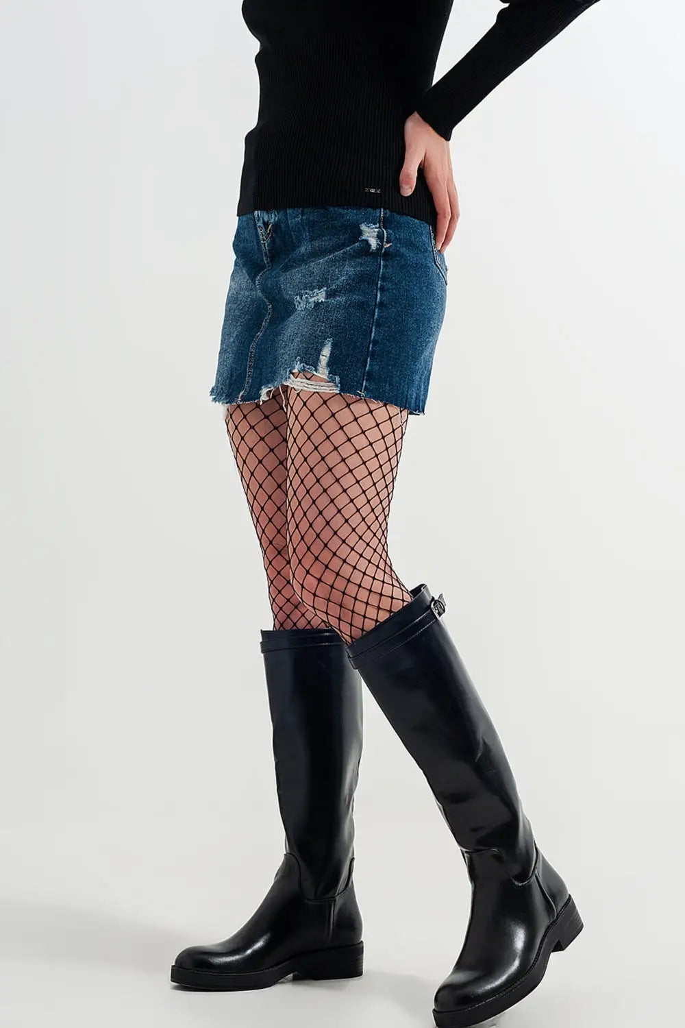 High waisted denim mini skirt with medium washed ripped - Skirts