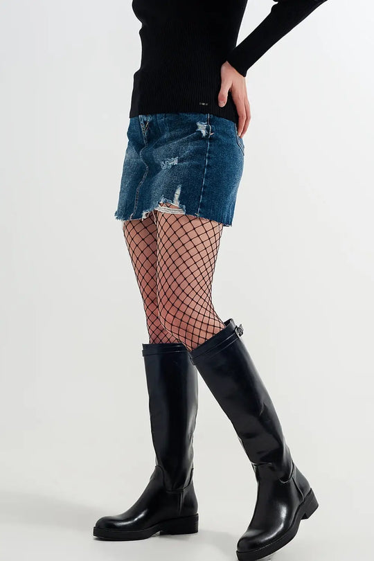 High waisted denim mini skirt with medium washed ripped - Skirts
