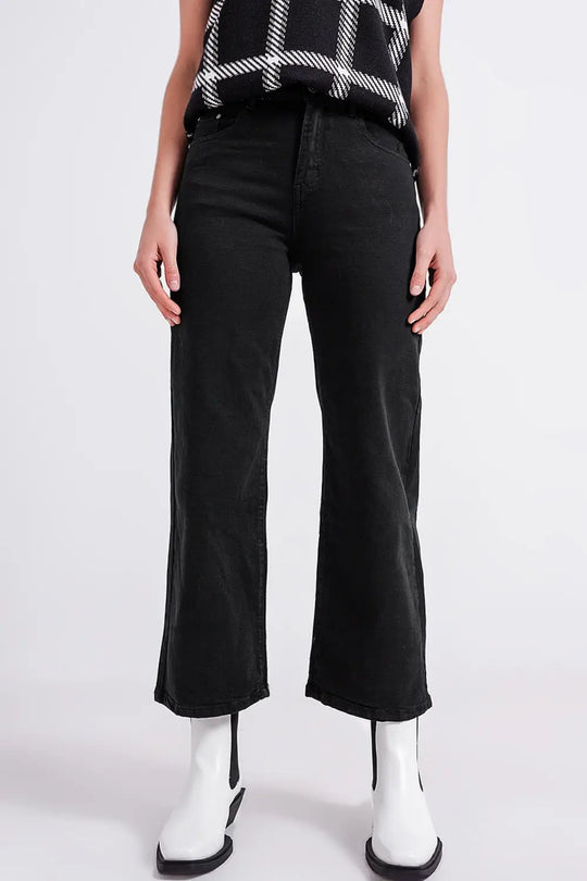Cropped wide leg jeans in black - Colored Jeans