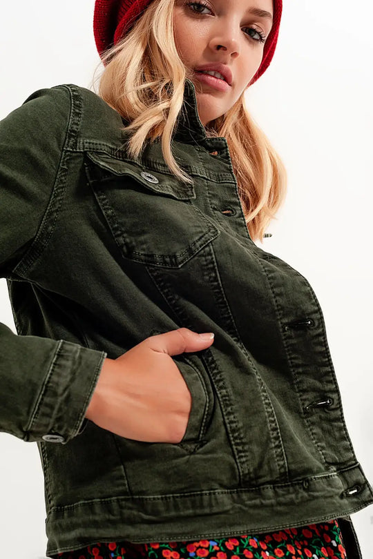 Slim denim trucker jacket in green - Jackets