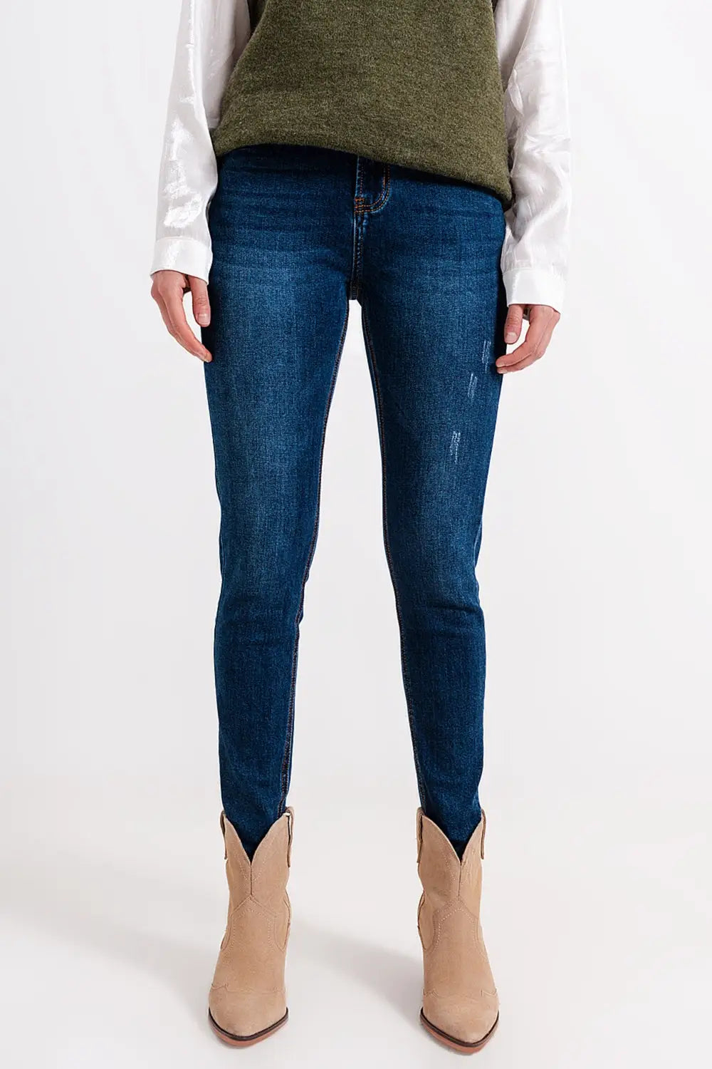 High waisted skinny jeans in blue wash
