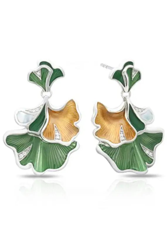 Gingko Earrings - Green/ Gold/ White / One Size - Earrings