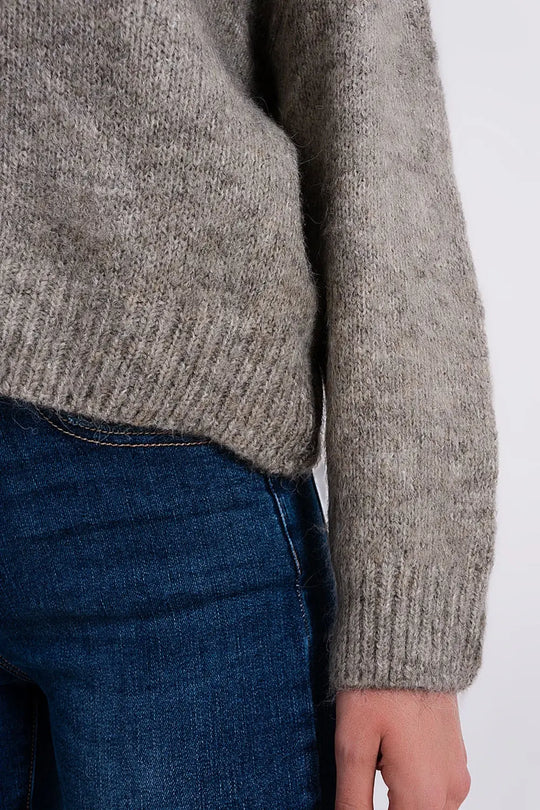 Khaki batwing fluffy sweater - Sweaters