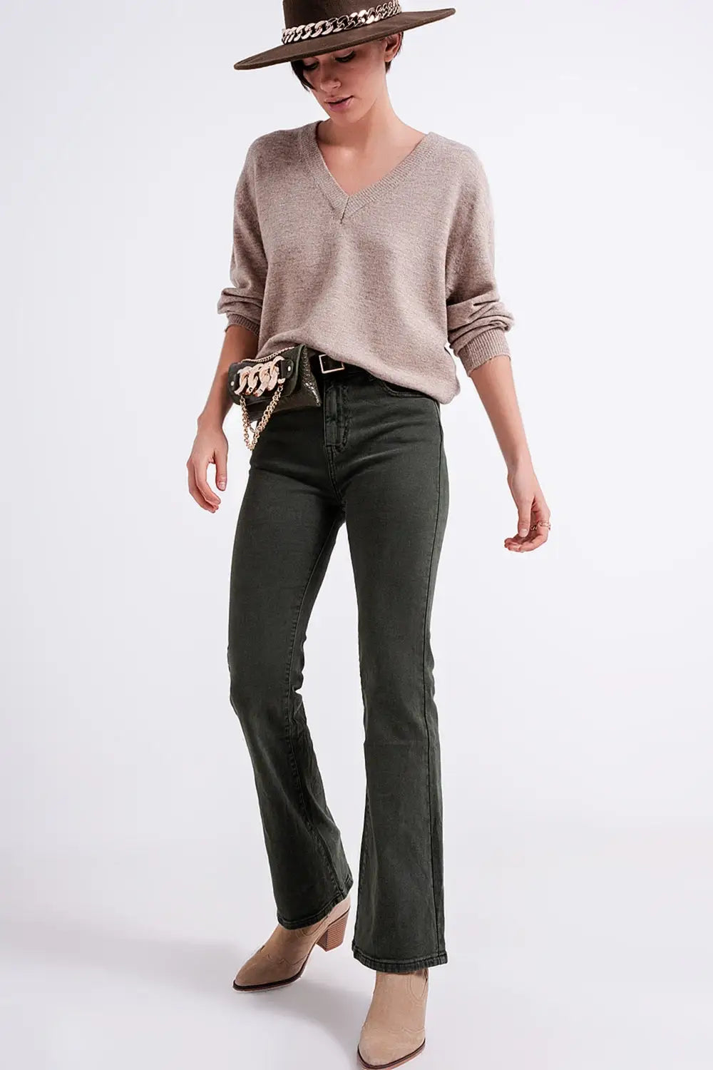 Flared jeans in olive - Colored Jeans