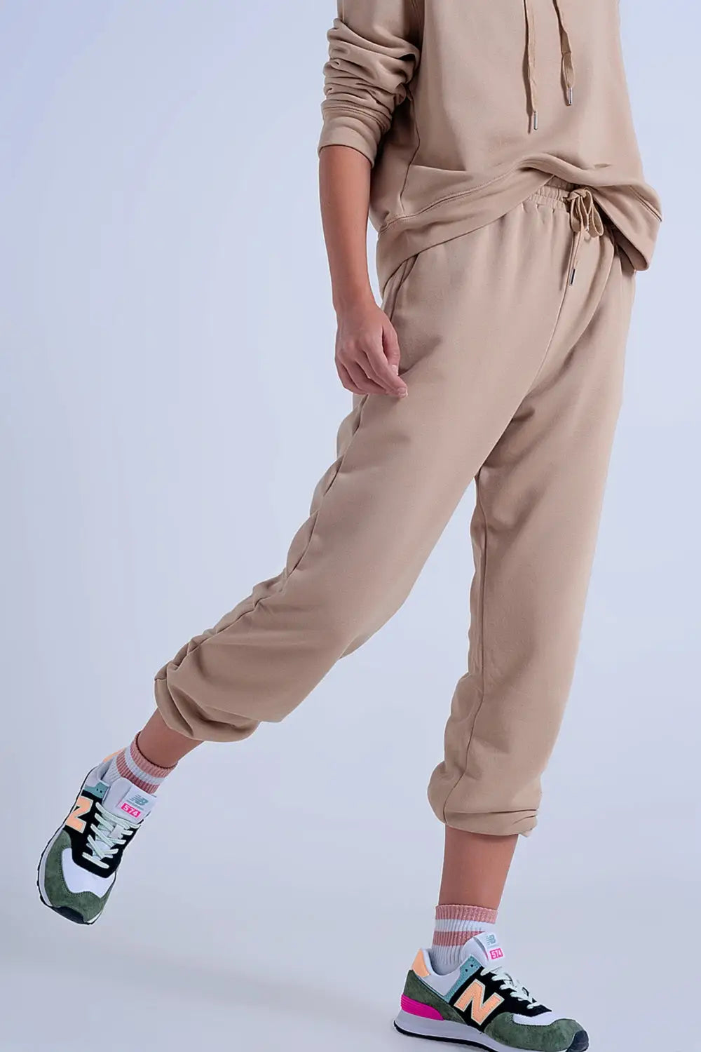Adjustable waistband joggers in beige - Pants