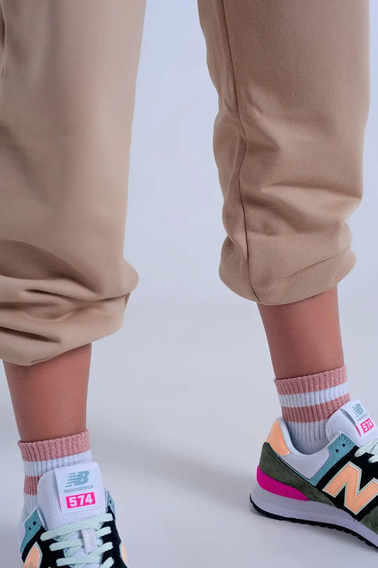 Adjustable waistband joggers in beige - Pants