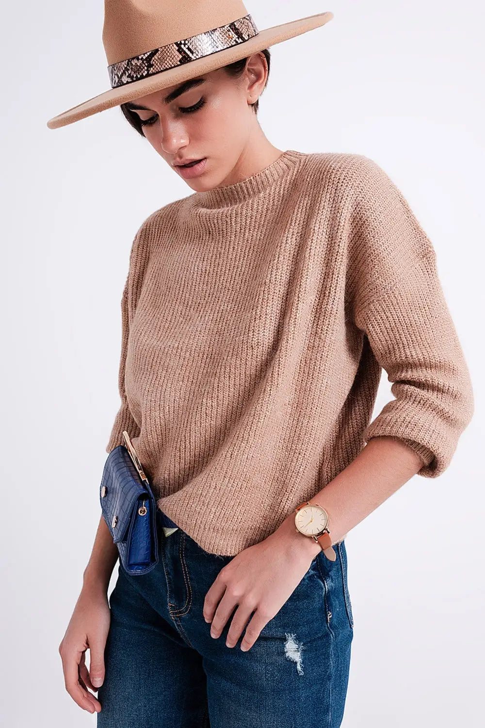 High neck jumper in beige - Sweaters