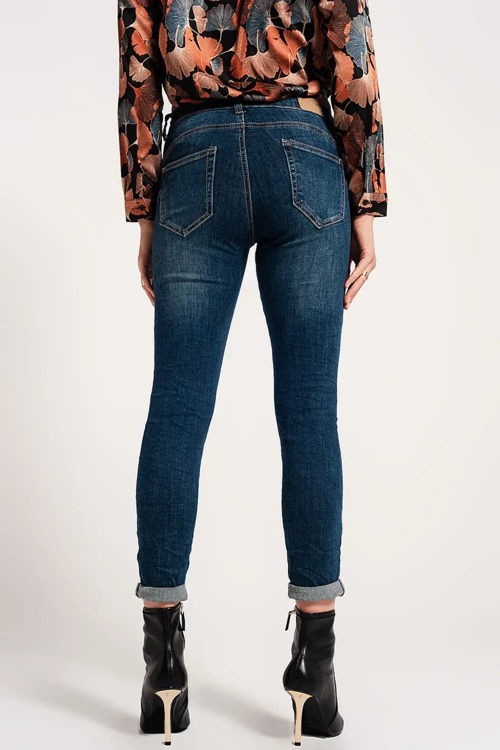 Skinny push up stretch jeans in mid wash blue
