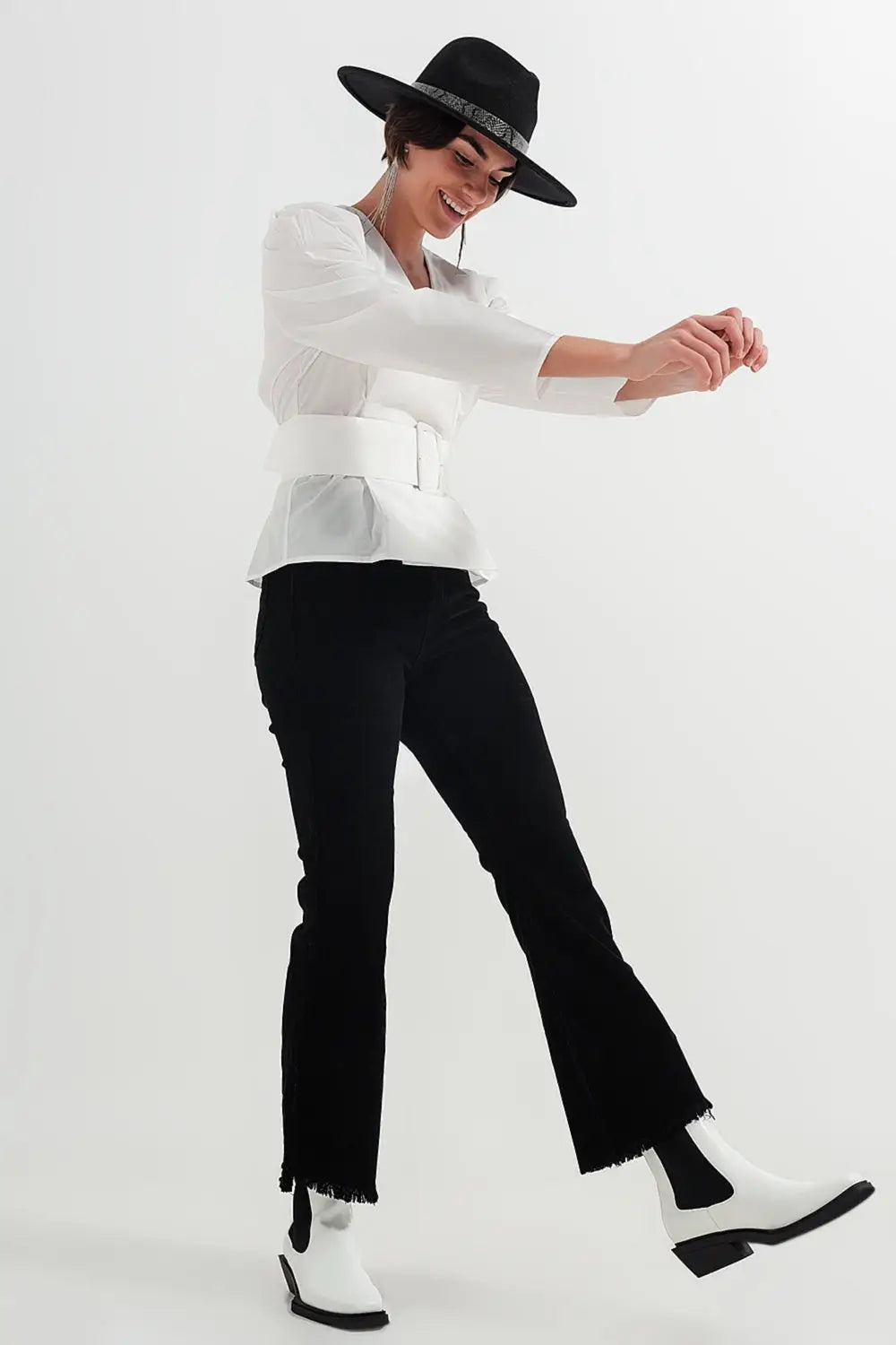 Stretchy cord flared trouser in black - Pants Colored Jeans