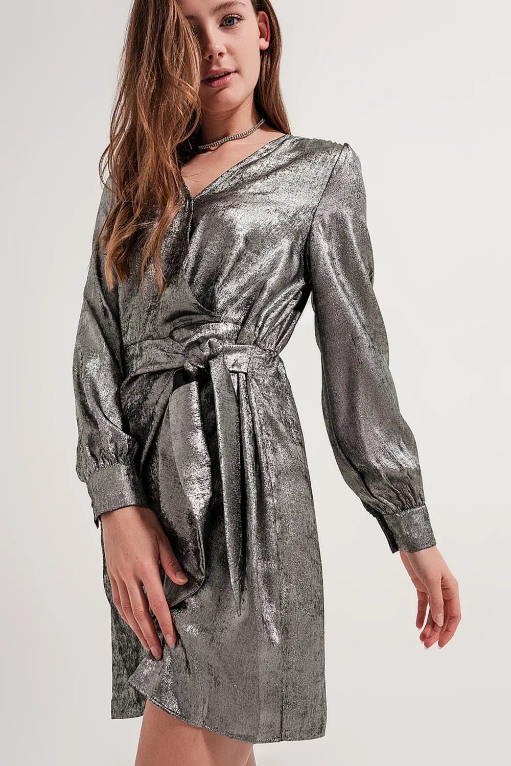 Knot front mini dress in silver - Dresses