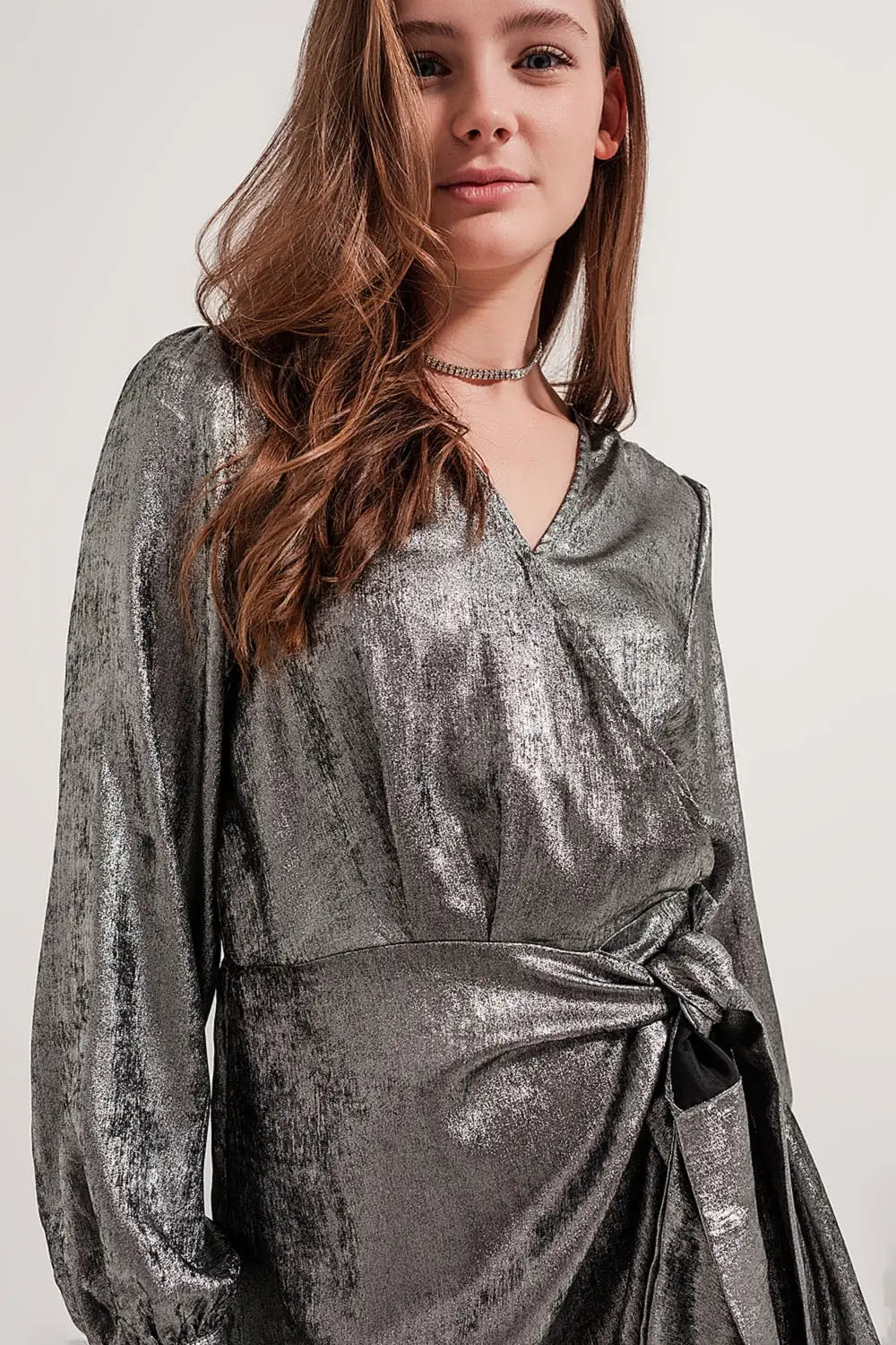 Knot front mini dress in silver - Dresses