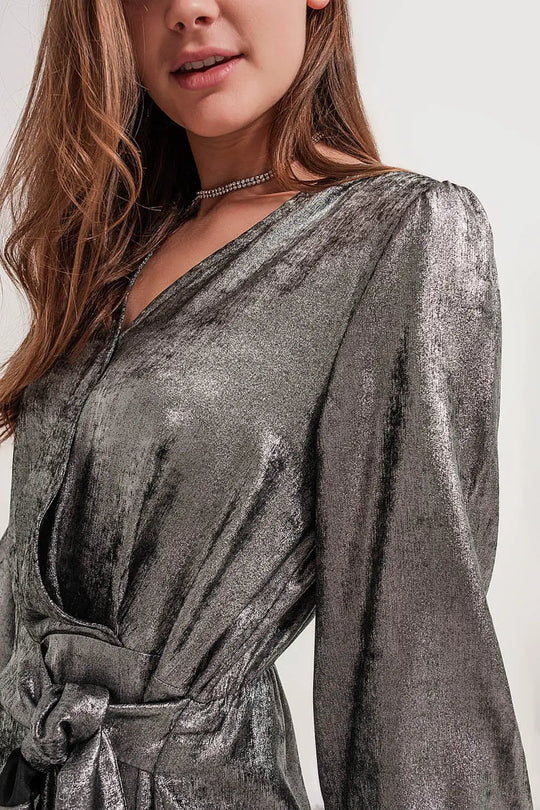 Knot front mini dress in silver - Dresses