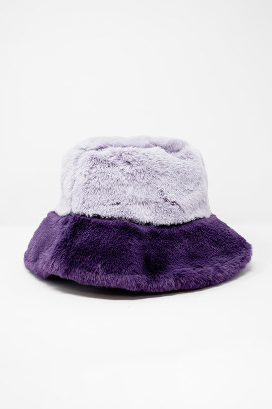Faux fur bucket hat in purple