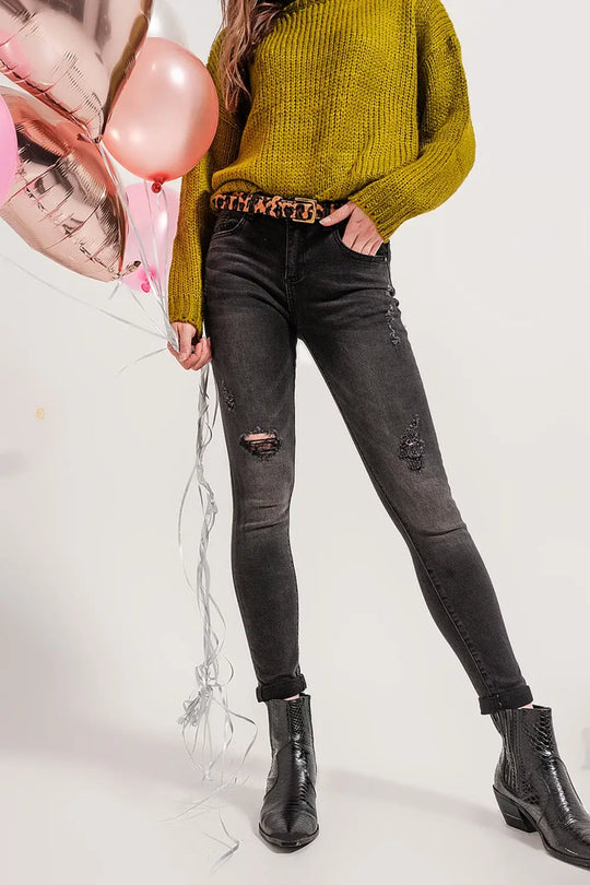 Skinny distressed jeans in grey denim - Colored Jeans