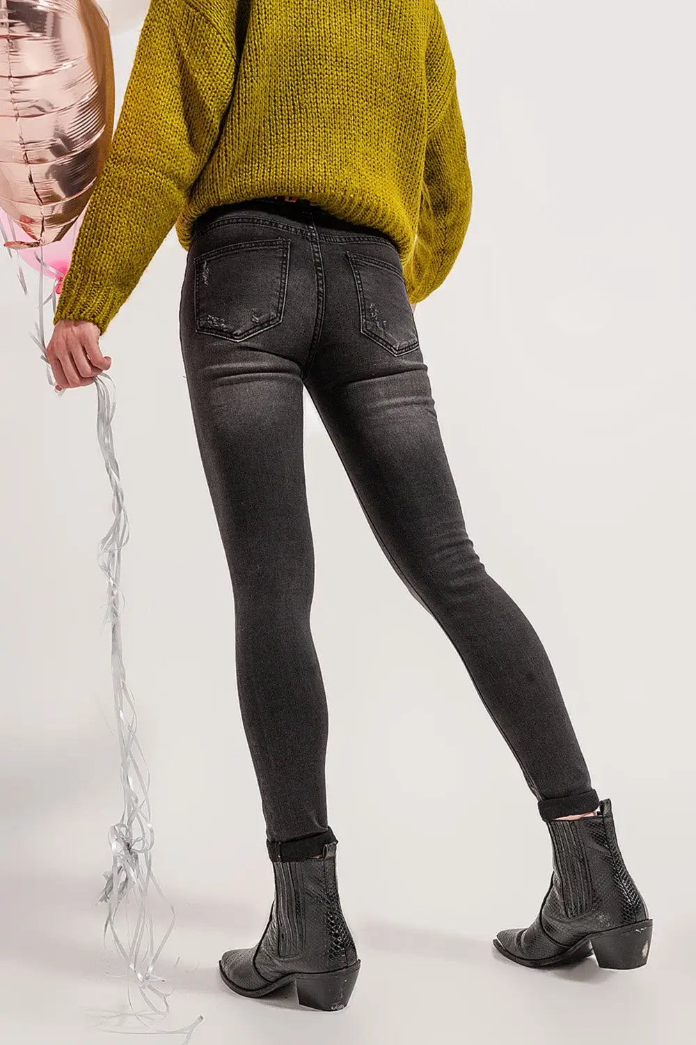 Skinny distressed jeans in grey denim - Colored Jeans