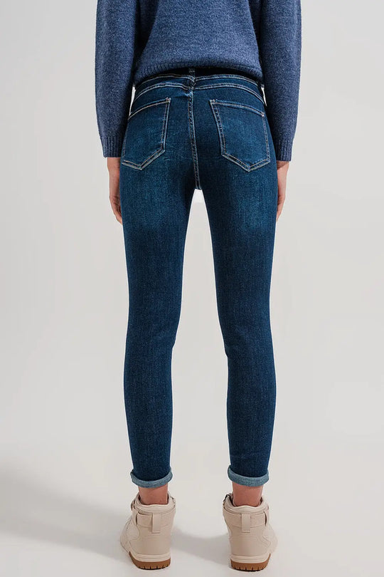 High waist skinny fit jeans in dark blue