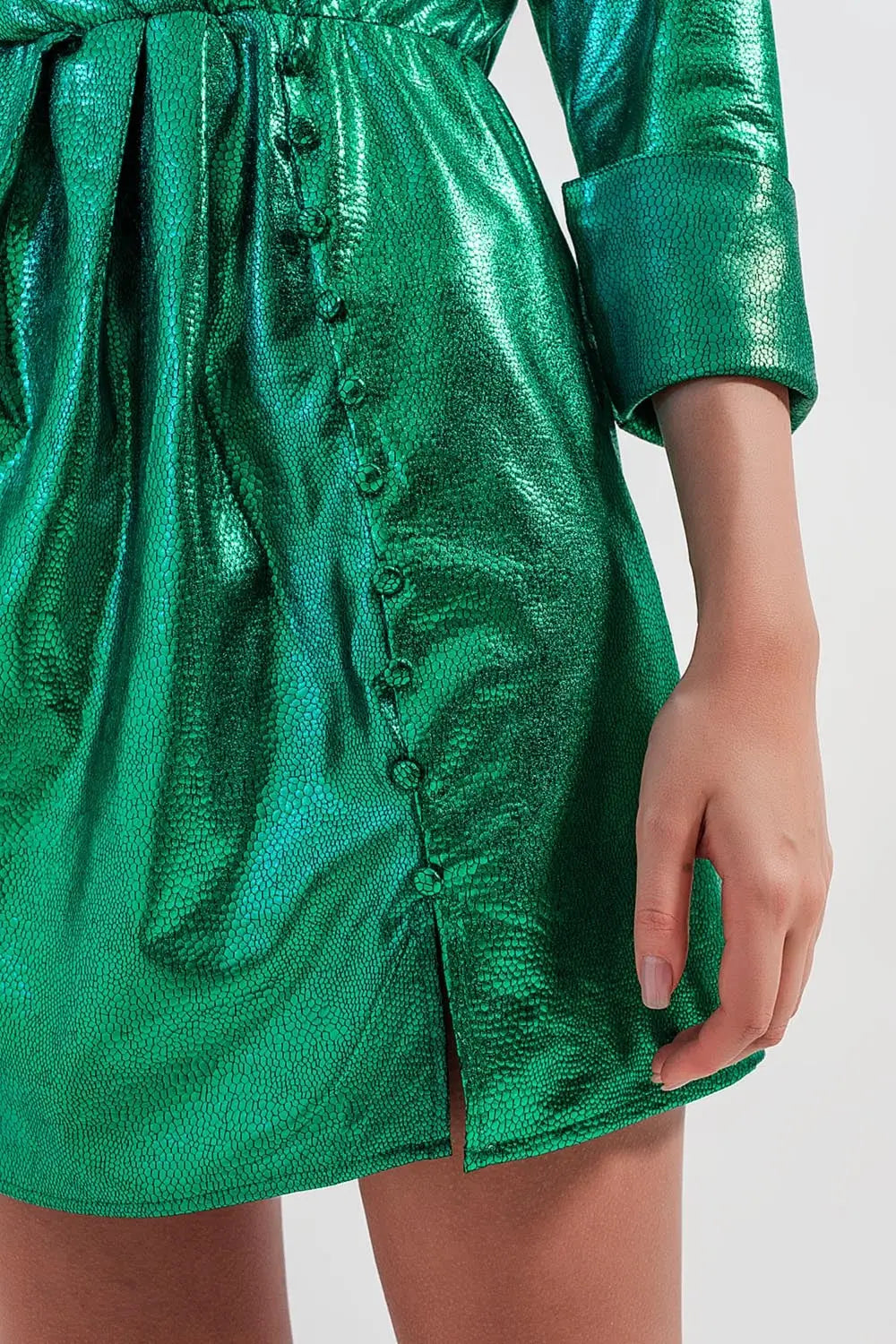 Mini dress with button detail in green - Dresses