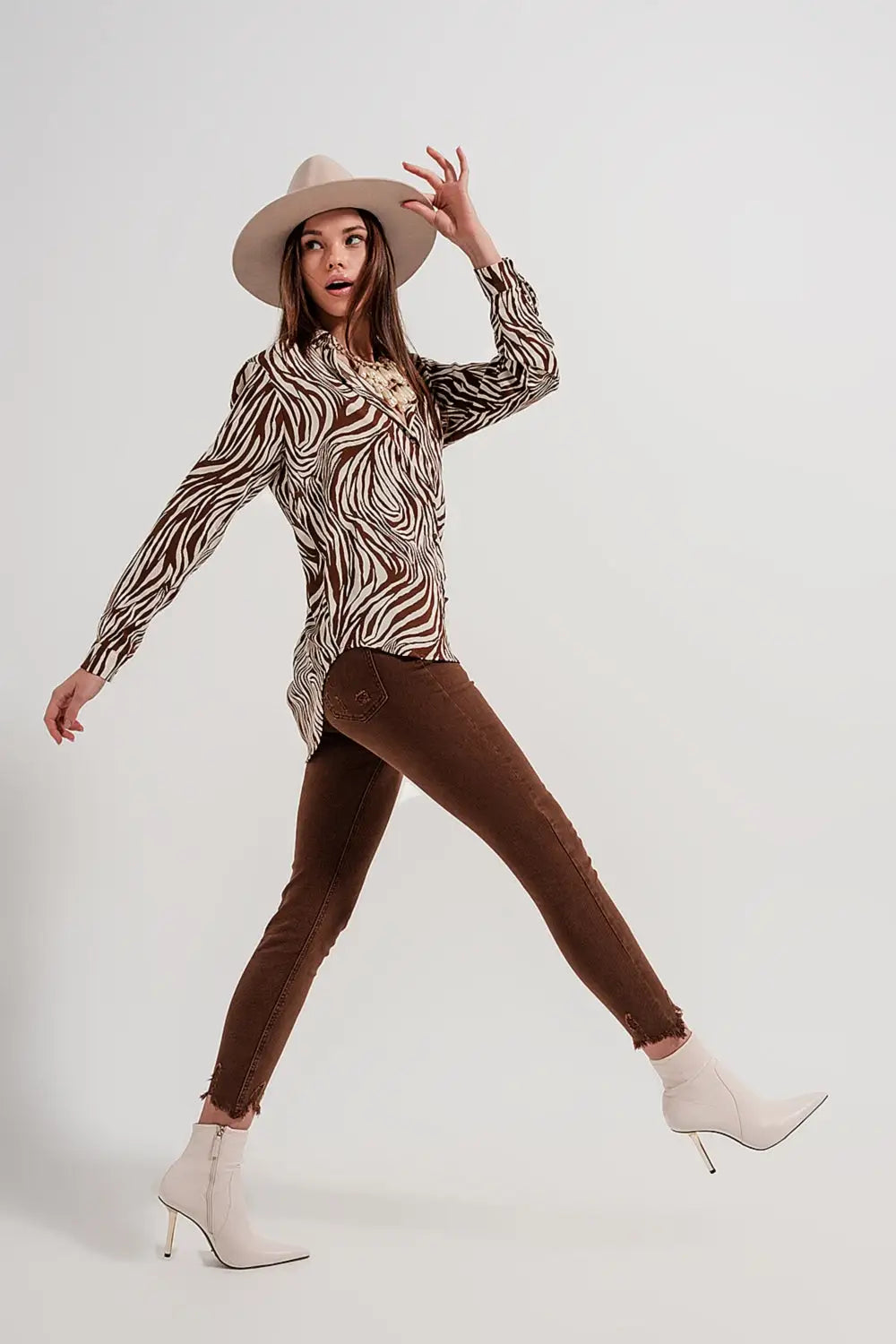 Raw hem skinny jeans in brown - Colored Jeans
