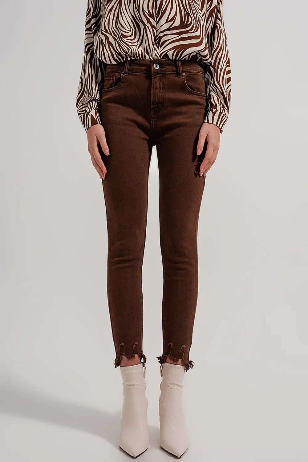 Raw hem skinny jeans in brown - Colored Jeans