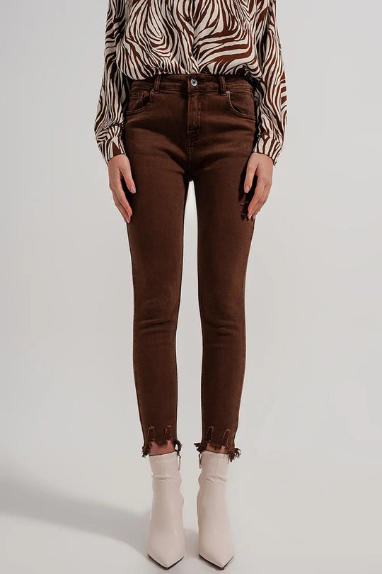 Raw hem skinny jeans in brown - Colored Jeans
