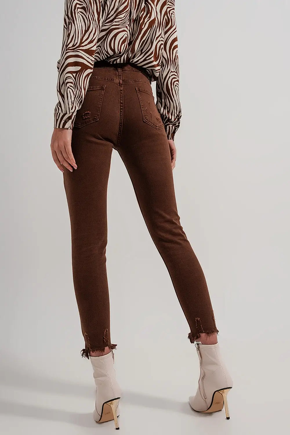 Raw hem skinny jeans in brown - Colored Jeans