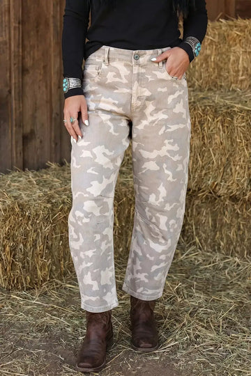 Camouflage Print Pocket Ankle-Length Barrel Jeans