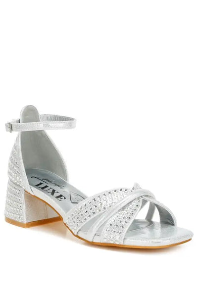 Babylon Low Block Heel Rhinestone Sandals *More Colors - Silver / US-5 / UK-3 / EU-36 - Shoes