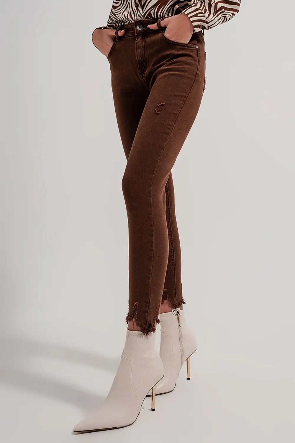 Raw hem skinny jeans in brown - Colored Jeans