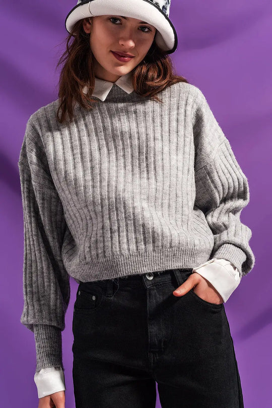Grey sweater in stripe - Sweaters