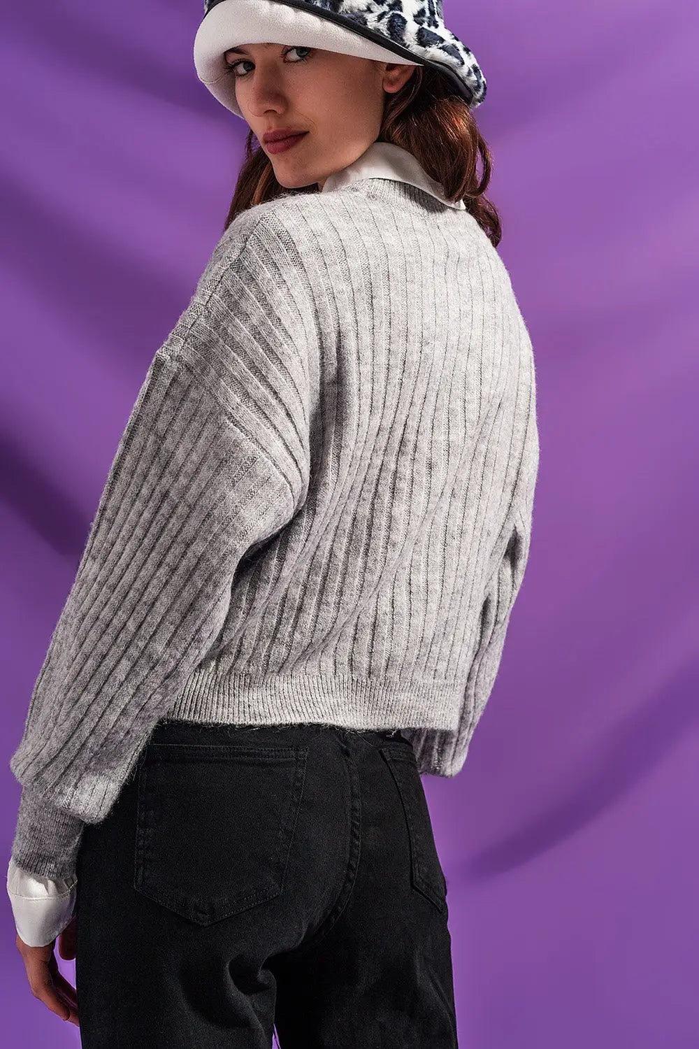 Grey sweater in stripe - Sweaters
