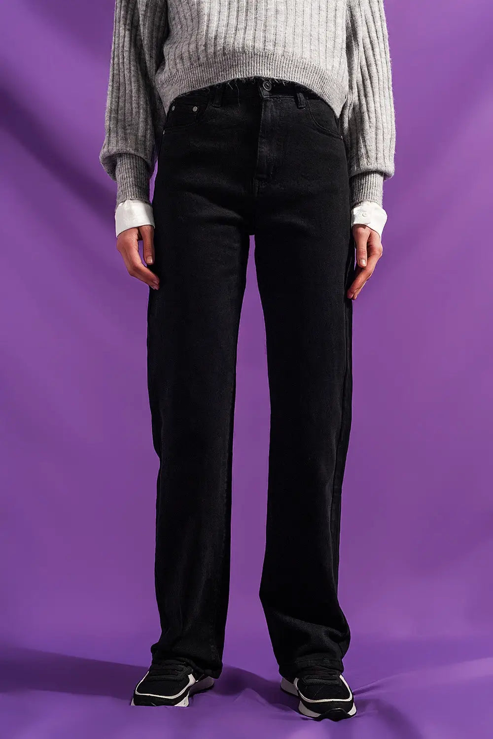 Loose straight leg jeans in washed black - Colored Jeans