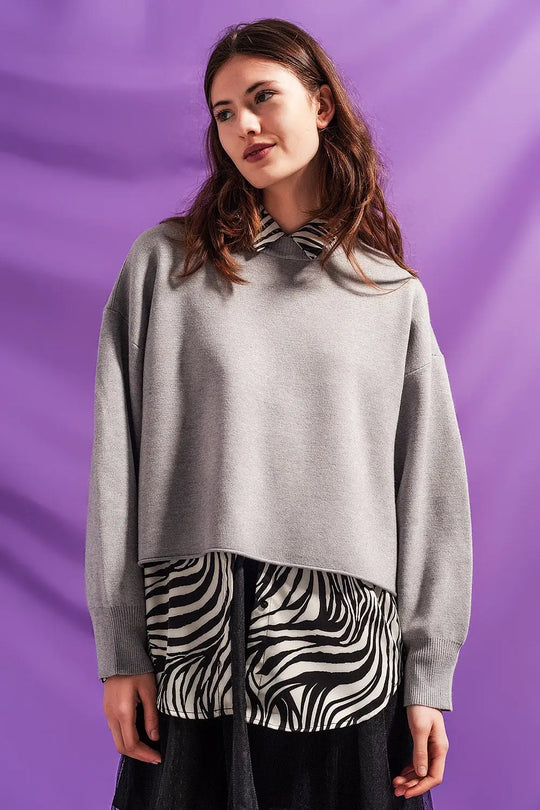 Batwing cropped jumper in grey - GRAY / ONE - Sweaters