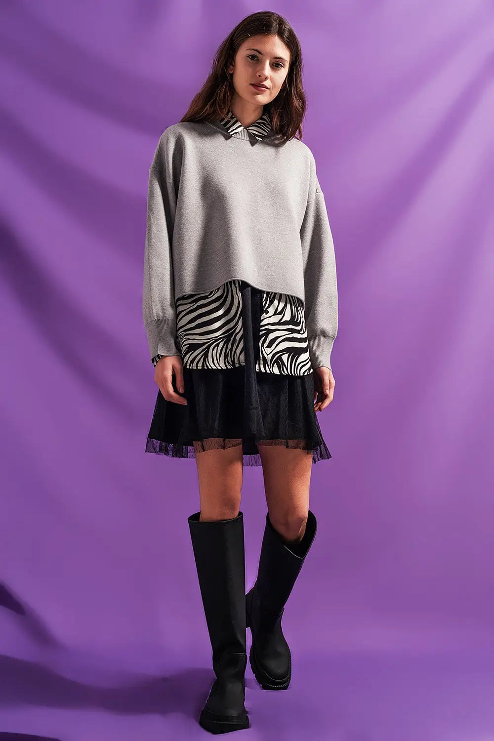 Batwing cropped jumper in grey - GRAY / ONE - Sweaters