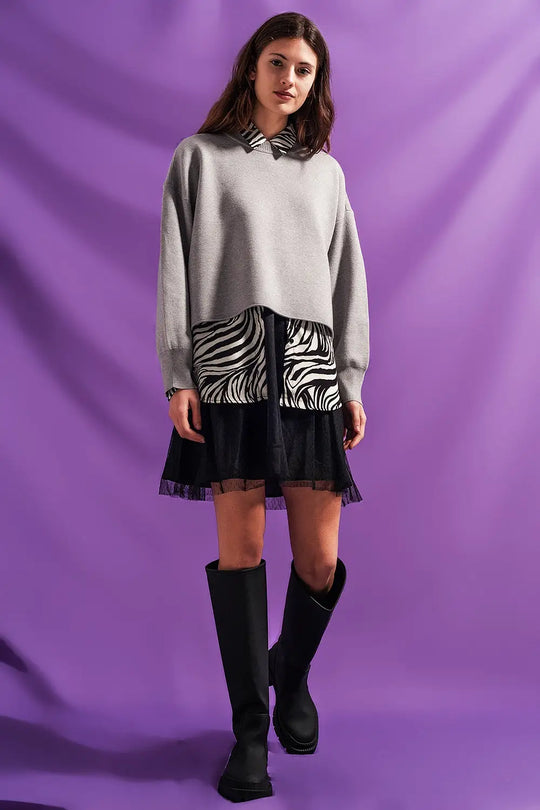Batwing cropped jumper in grey - GRAY / ONE - Sweaters