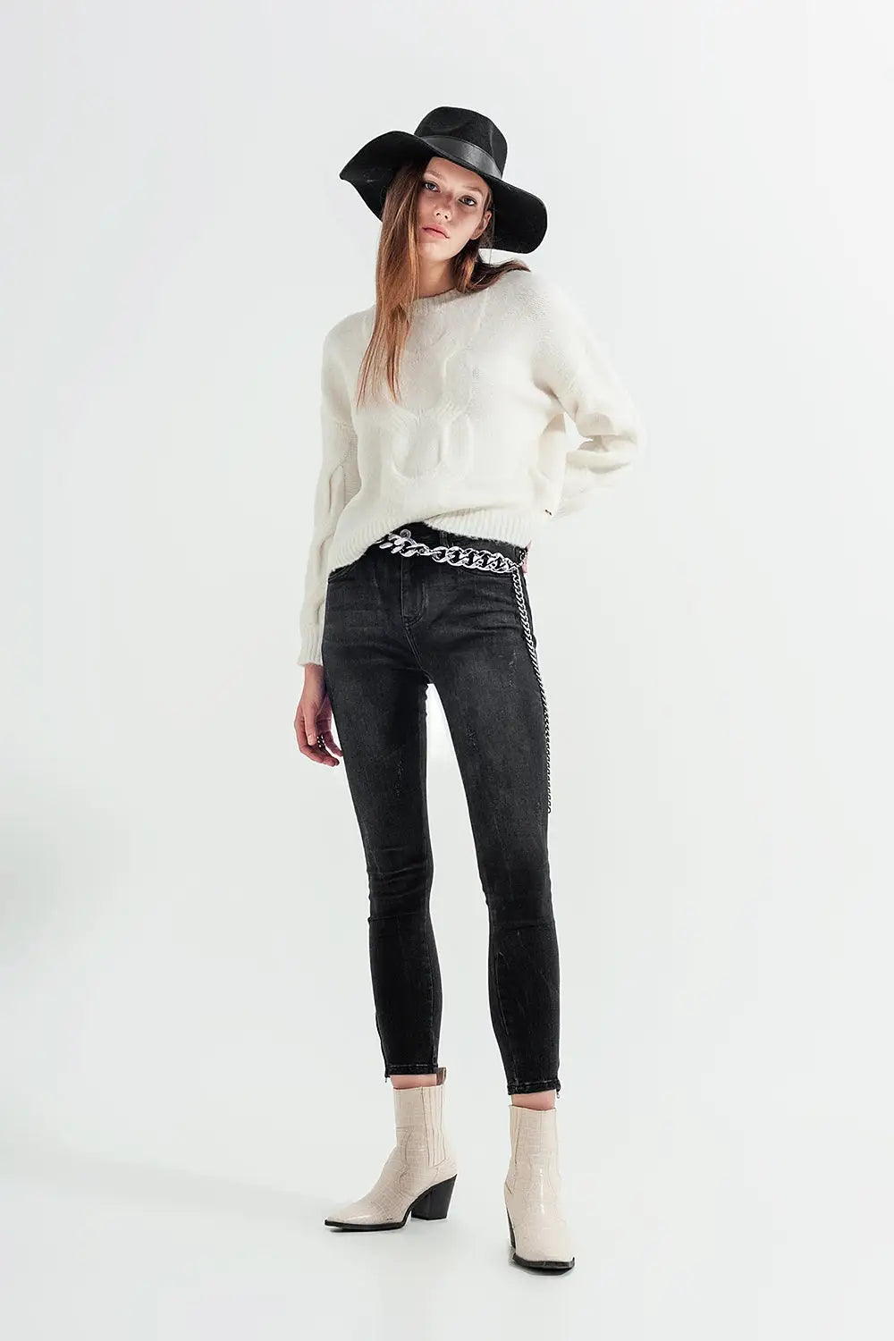 Skinny jeans with ankle zip in black wash - Colored Jeans