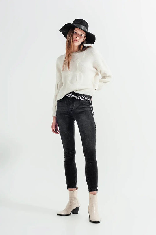 Skinny jeans with ankle zip in black wash - Colored Jeans