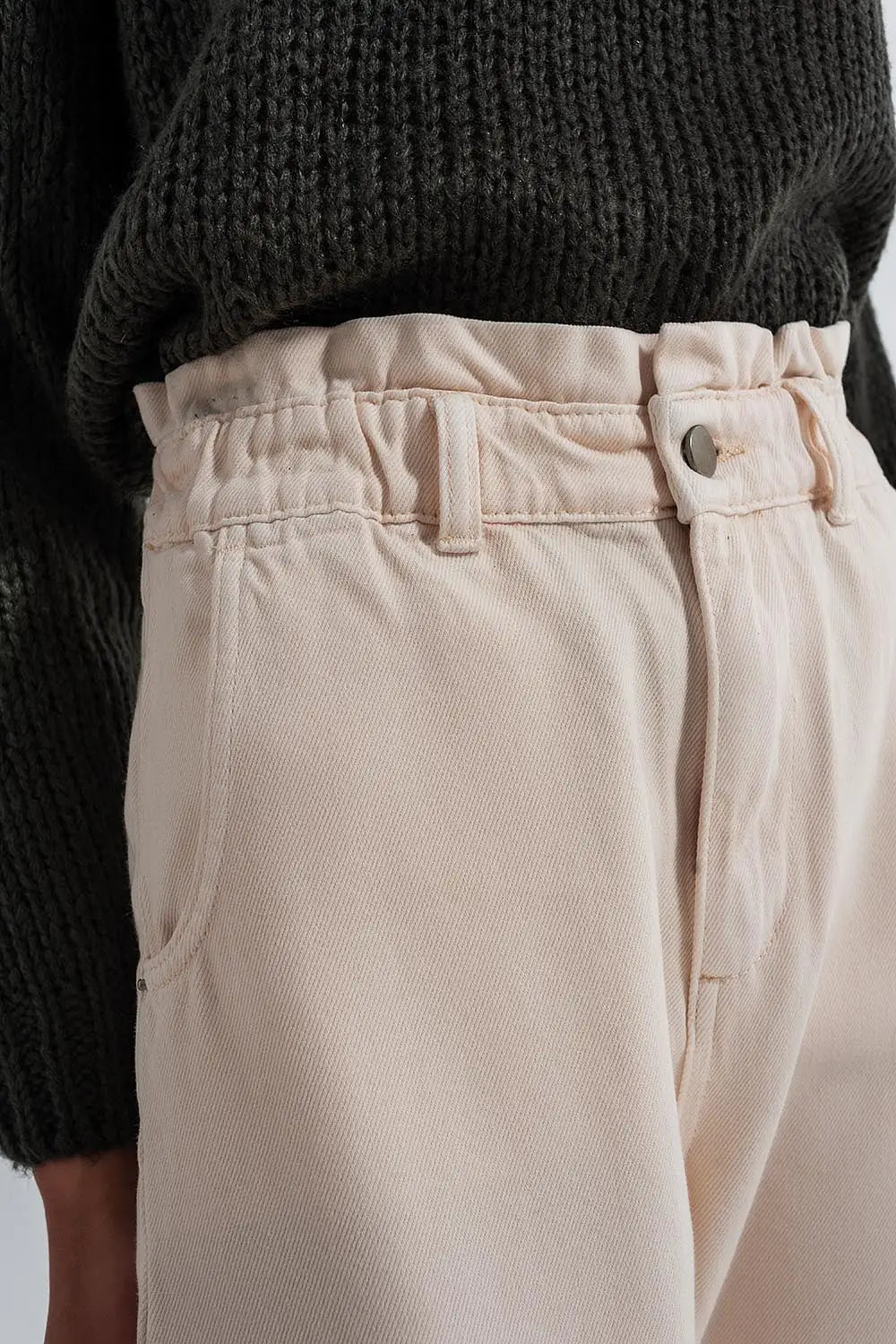 Paperbag waist straight leg jeans in cream - Colored Jeans