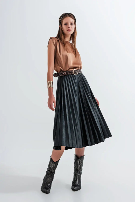 Gathered satin shoulder pad sleeveless top in gold - Shirts Tops
