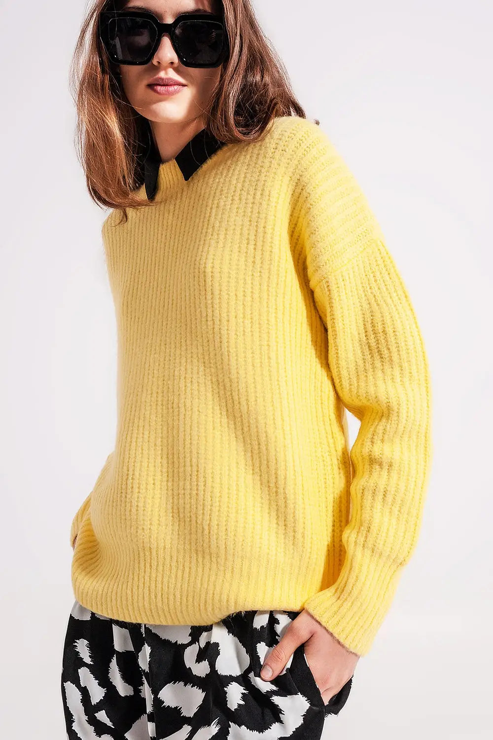 Rib knit sweater in yellow - Sweaters