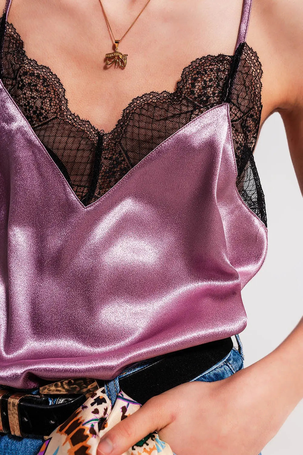 Satin &amp; lace cami in lilac - Shirts Tops