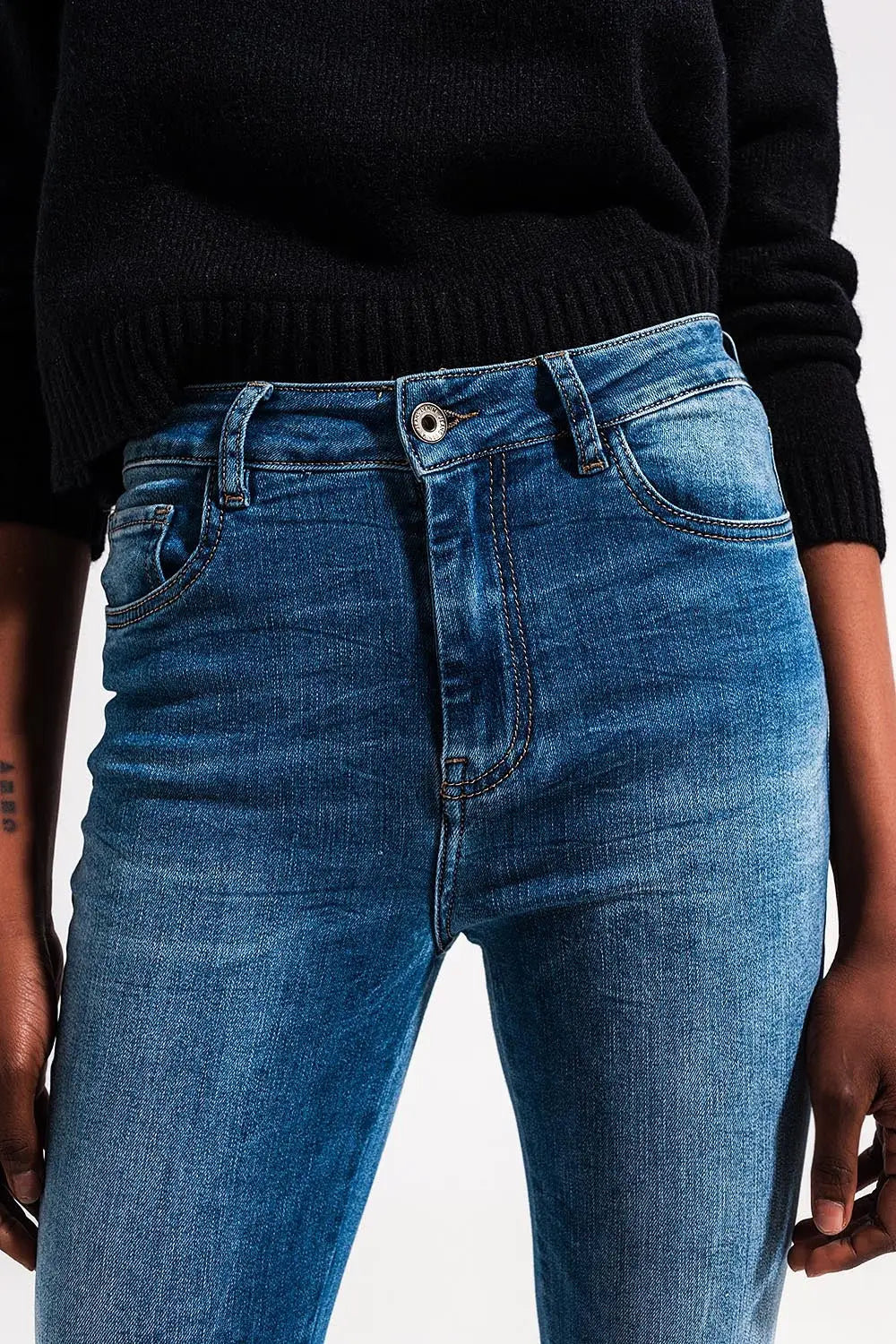 High waist Elastic skinny jeans in mid blue