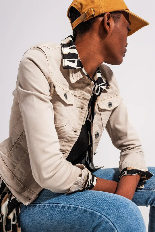 Slim denim trucker jacket in beige - Jackets