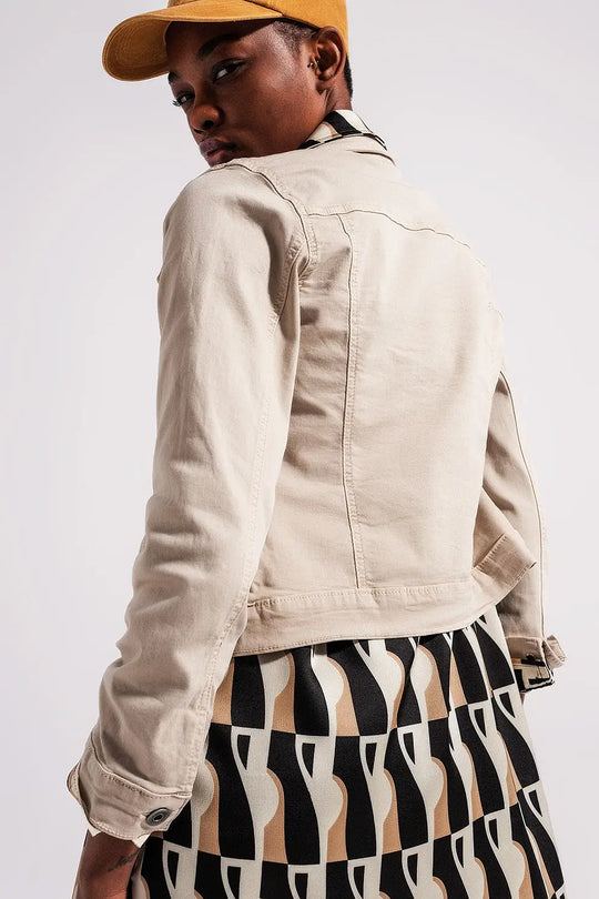 Slim denim trucker jacket in beige - Jackets