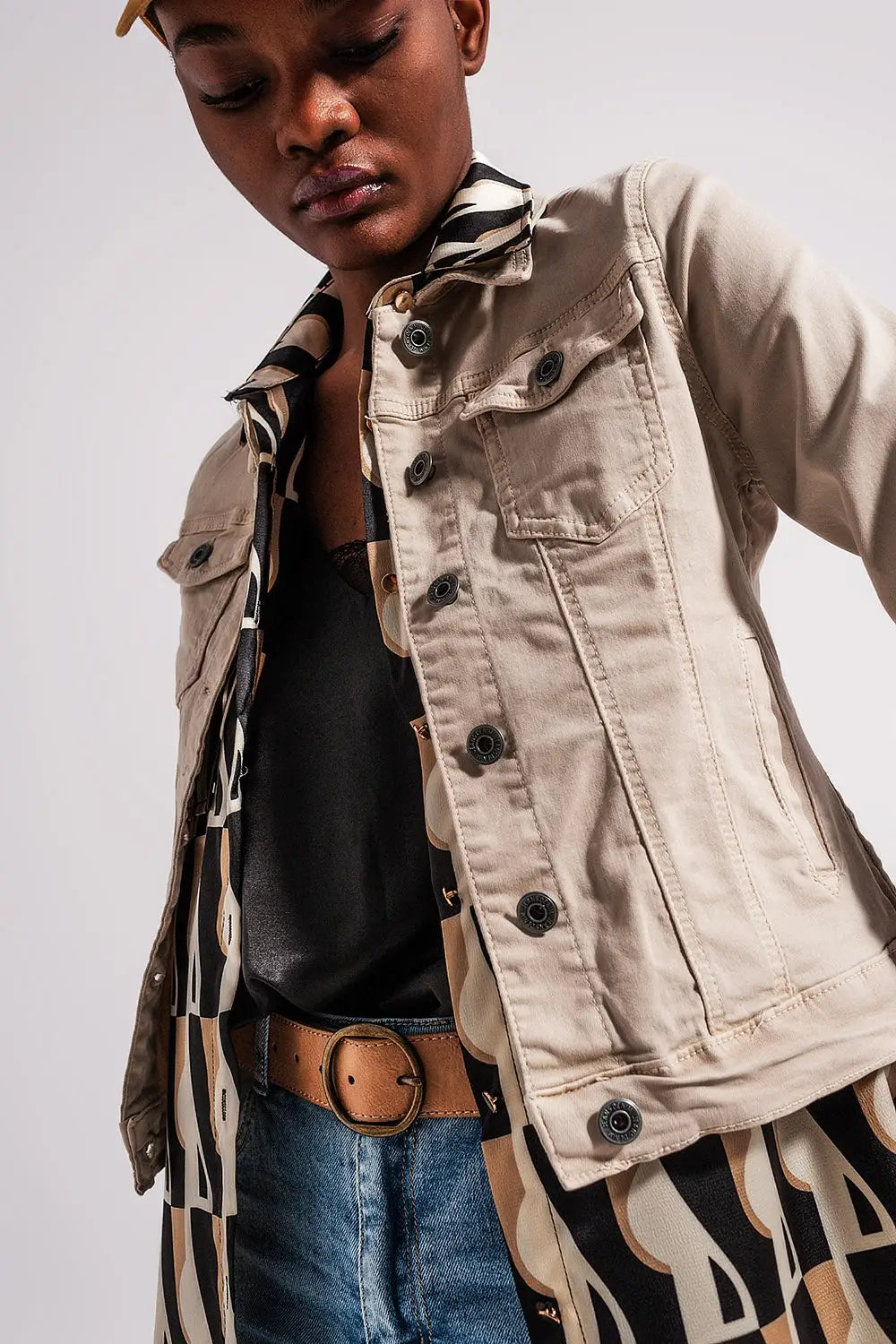 Slim denim trucker jacket in beige - Jackets