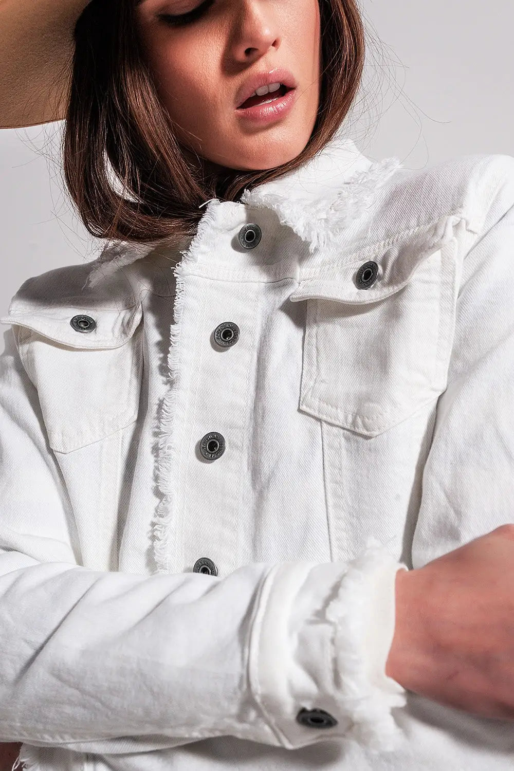 Raw edge denim jacket in white - Jackets